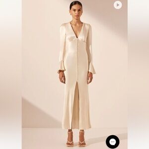 Shona Joy La Lune Frill Cuff Bias Midi Dress in Cream NWT